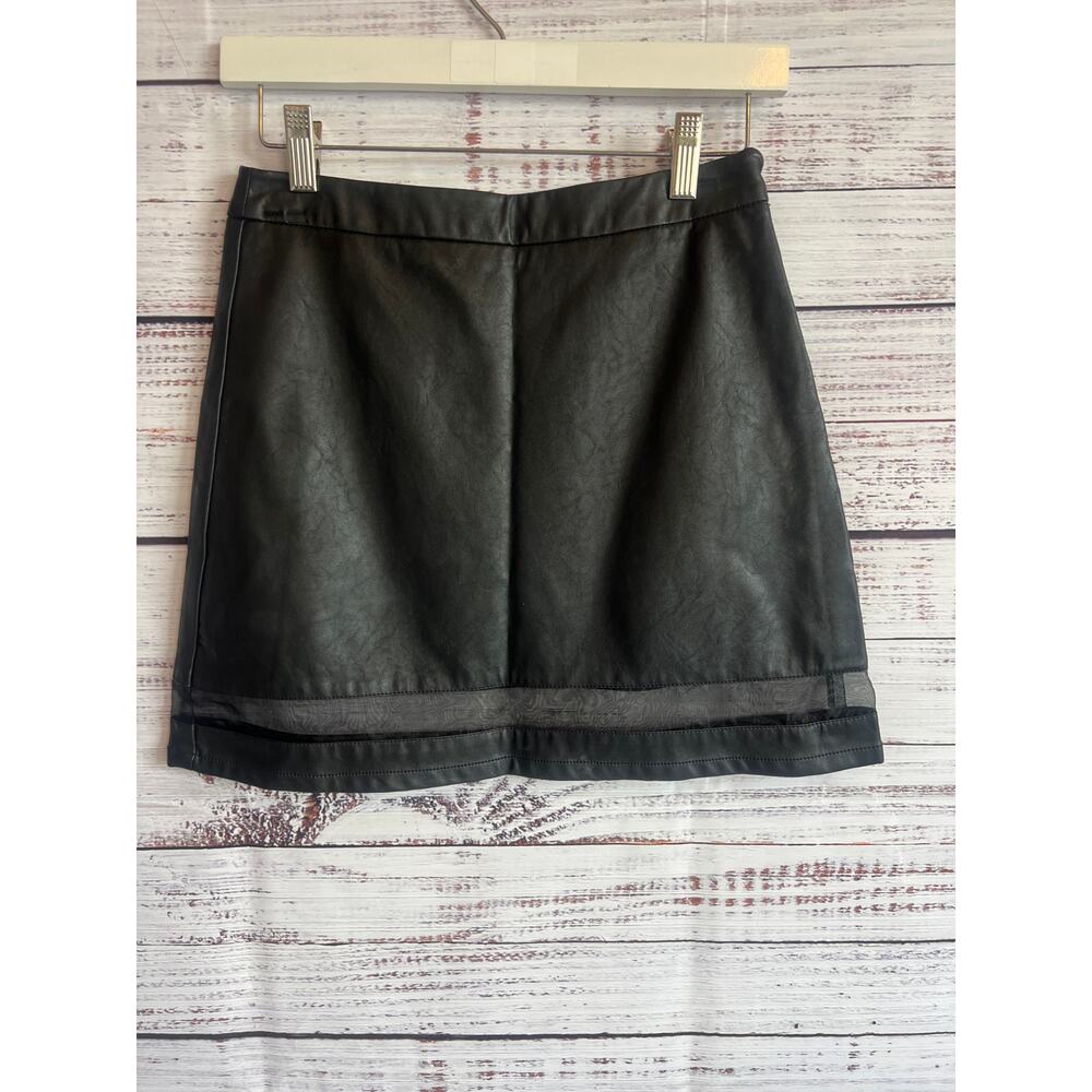 Forever 21 Faux Leather Sheer Hemline Womens/Girls Black Mini Skirt Size Small